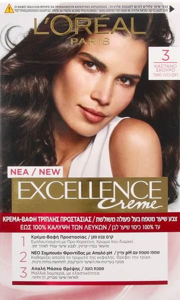 Crème צבע שיער קבוע - אקסלנס קרם 3 חום כהה מאוד